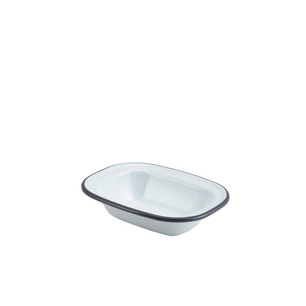 Picture of Enam Rect. Pie Dish White w Grey Rim 16cm