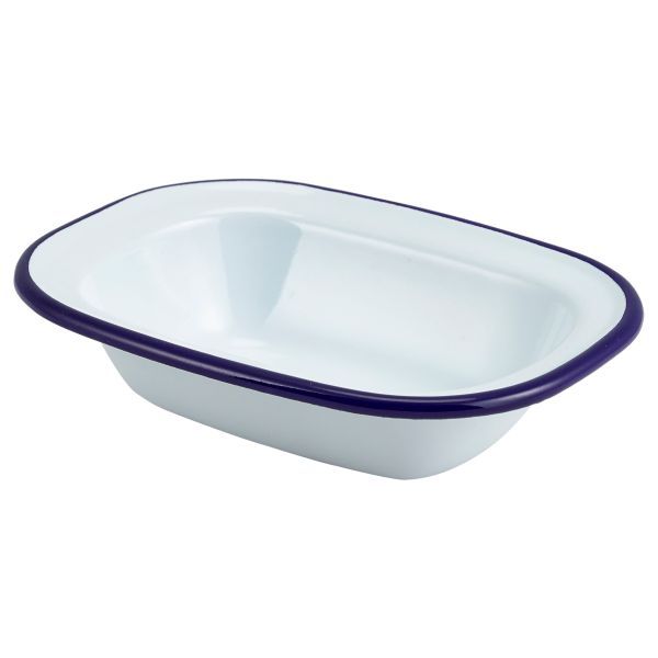 Picture of Enamel Rect. Pie Dish White & Blue 16cm