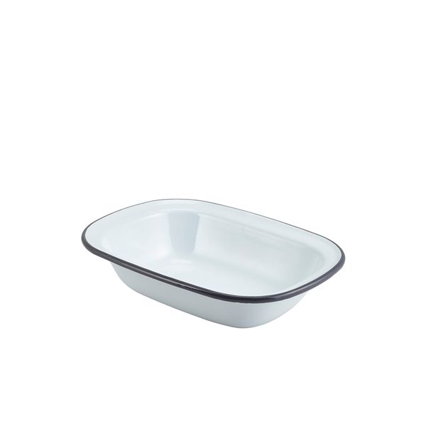 Picture of Enam Rect. Pie Dish White w Grey Rim 20cm