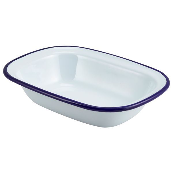 Picture of Enamel Rect. Pie Dish White & Blue 20cm