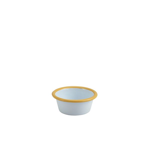 Picture of Enamel  Ramekin White yellow Rim 8cm 3.2oz