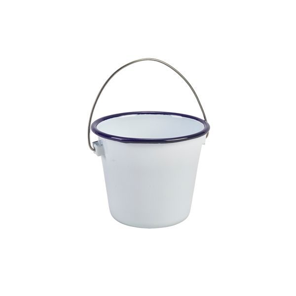 Picture of Enamel Bucket White with Blue Rim 10cm Dia