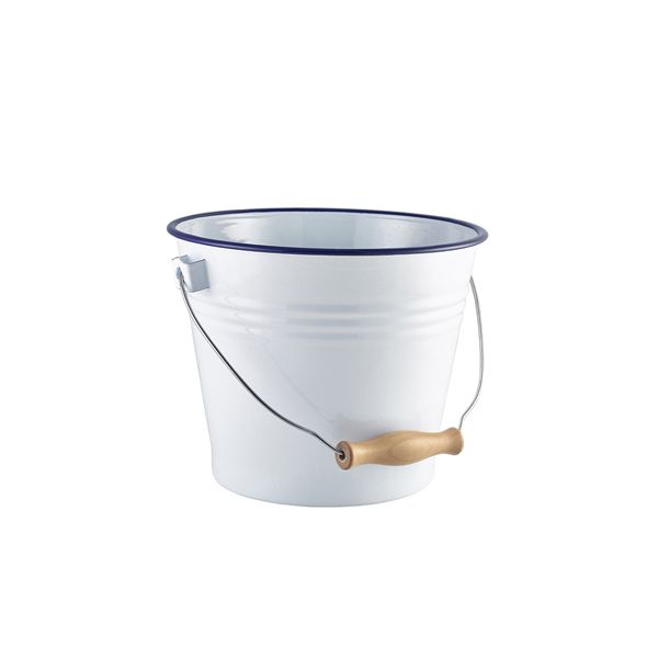 Picture of Enamel Bucket White with Blue Rim 16cm Dia