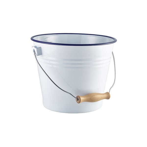 Picture of Enamel Bucket White with Blue Rim 22cm Dia