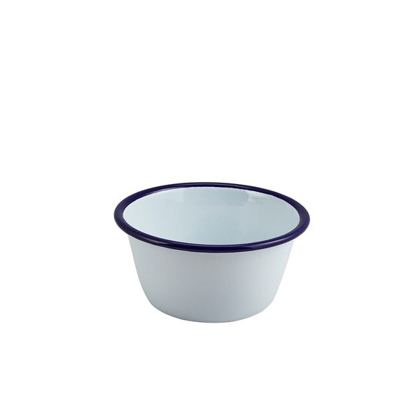 Picture of Enamel Round Deep Pie Dish White & Blue 12cm