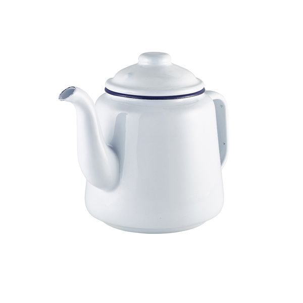 Picture of Enamel Teapot White with Blue Rim 1L