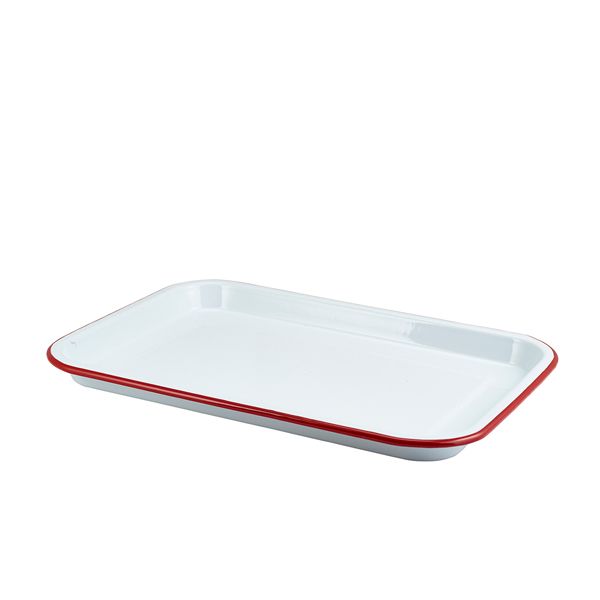 Picture of Enam Serving Tray White w Red Rim 33.5x23.5cm