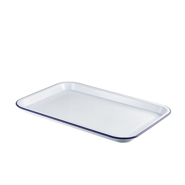 Picture of Enam Serving Tray Wht w Blue Rim 33.5x23.5cm