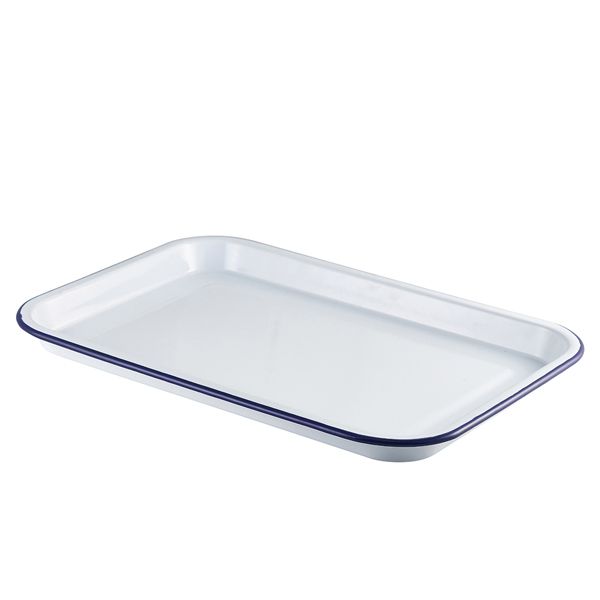 Picture of Enam Serving Tray Wht w Blue Rim 38.2x26.4cm