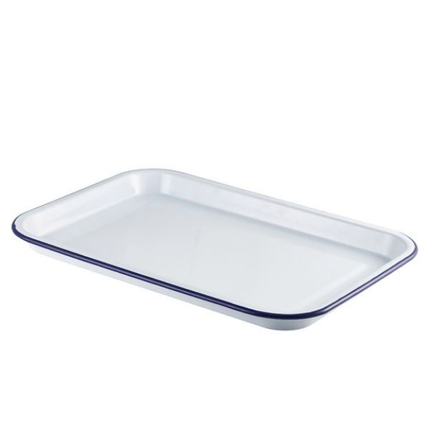 Picture of Enam Serving Tray Wht w Blue Rim 38.2x26.4cm