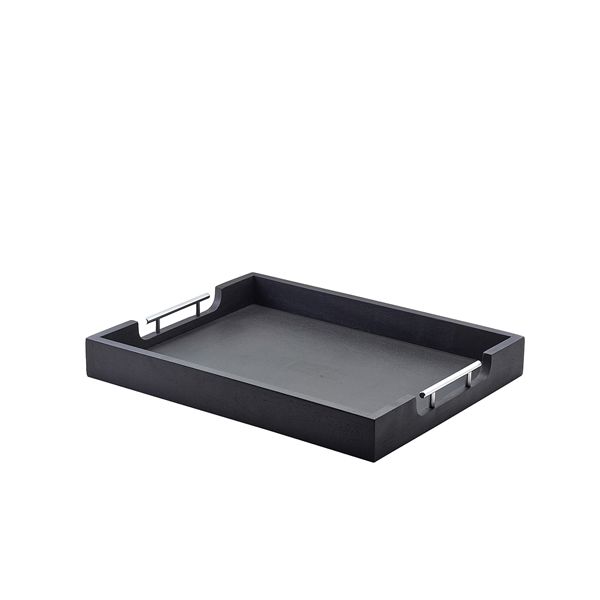 Picture of Solid Black Butlers Tray w Metal Handles 50cm