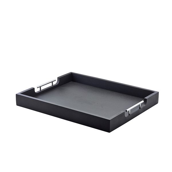 Picture of Solid Black Butlers Tray w Met Handles 54.5cm