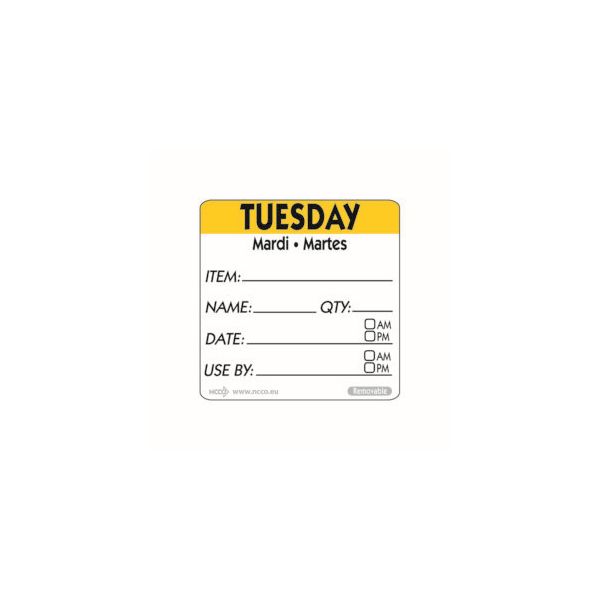 Picture of 50mm Tuesday Removable Day Label (Pack of 500)