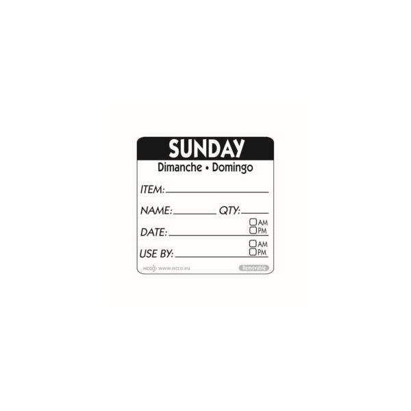 Picture of 50mm Sunday Removable Day Label (Pack of 500)