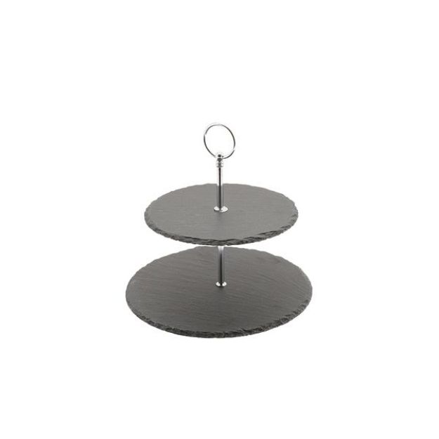 Picture of Genware Slate 2-Tier Cake Stand 20/25cm