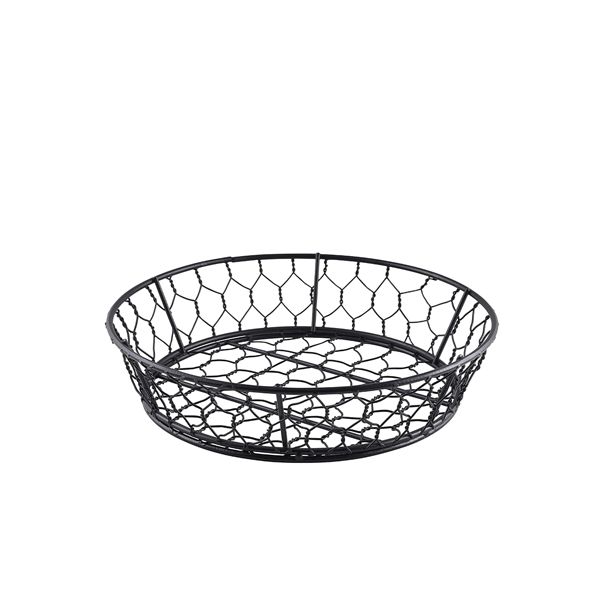 Picture of Genware Round Black Wire Basket 24 x 6cm