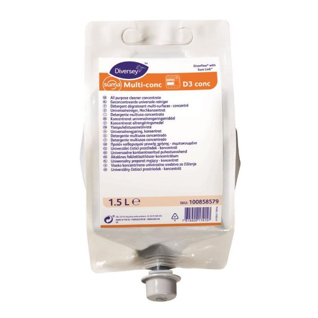Picture of Suma Multi-conc D3 conc 4x1.5L - Multipurpose cleaner and degreaser for catering areas, Free dispenser with first order