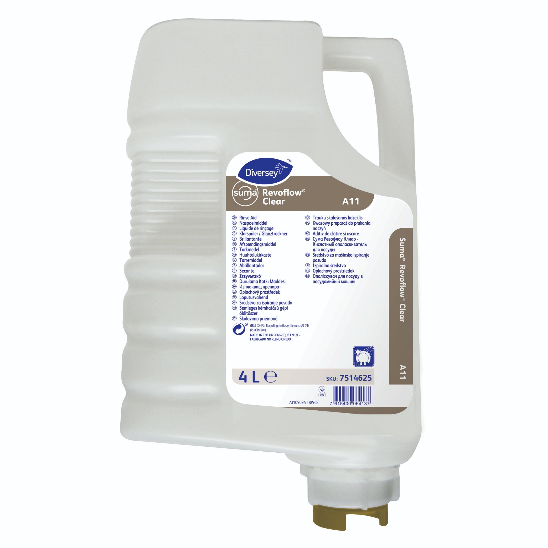 Picture of Suma Revoflow Clear A11 1x4L - Machine liquid acidic rinse aid for hard water areas, for use in Diversey Revoflow system