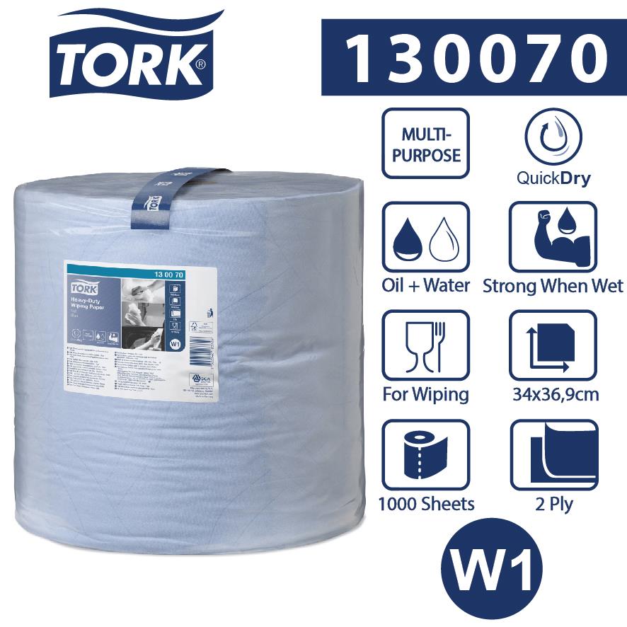 Picture of Tork Industrial Heavy-Duty Wiping Paper Blue W1, High Absorbency, 1 x 750 sheets, 130080