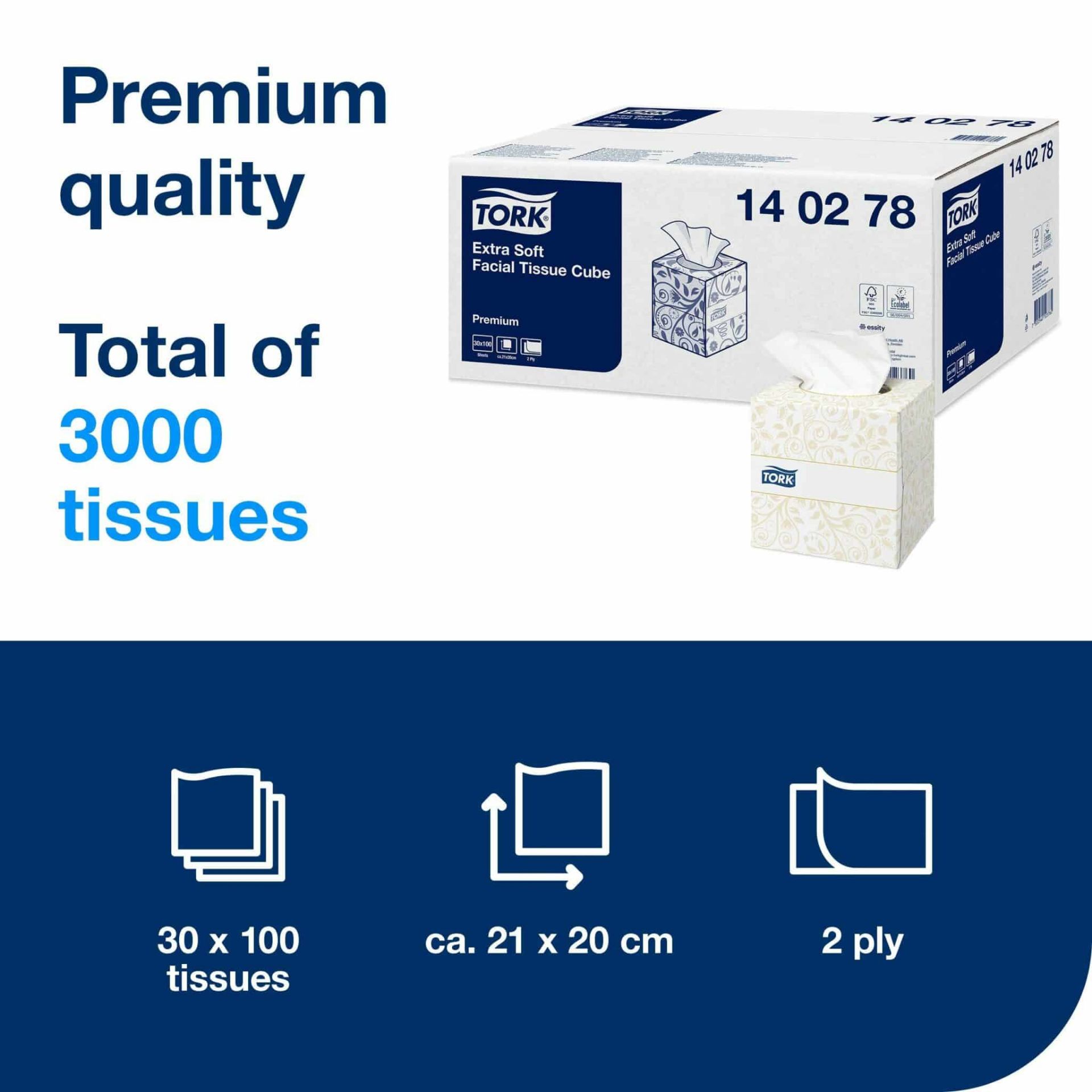 Picture of Tork Soft Facial Tissues White F1, Premium, 2-ply, 30 x 100 sheets CLEARANCE price