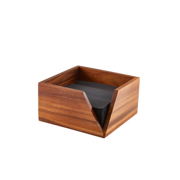 Picture of GenWare Acacia Wood Serviette Holder 18.6 x 10cm 18.6 x 18.6 x 10cm (L x W x H) - Fits 33 x 33cm Napkins