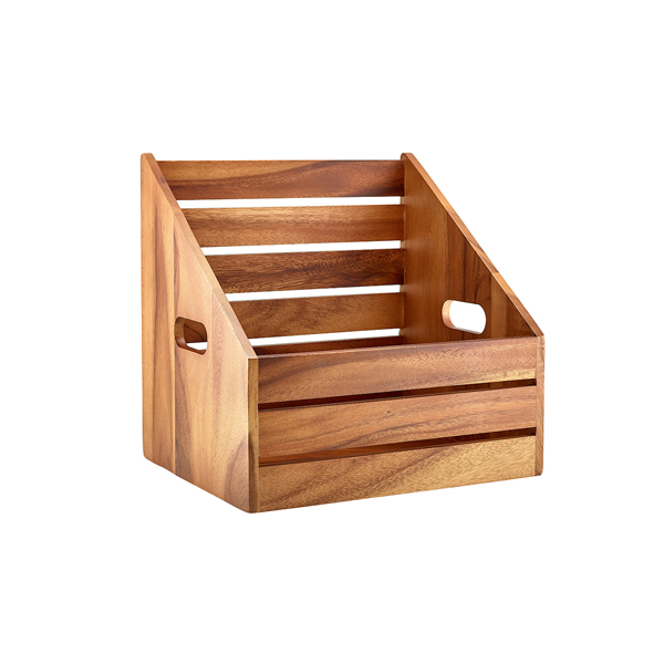 Picture of GenWare Acacia Wood Angled Crate GN 1/2 32.5 x 26.5 x 32cm (L x W x H)