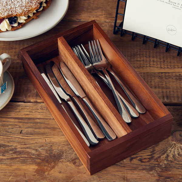 Picture of GenWare Acacia Wood 2 Compartment Cutlery Tray 27.5 x 16.5 x 6cm (L x W x H)