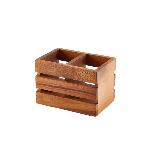 Picture of GenWare Acacia Wood 2 Compartment Cutlery Holder 16 x 11 x 11cm (L x W x H)