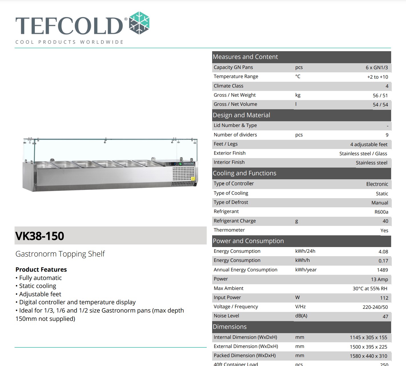 Picture of Tefcold Gastronorm Topper Shelf