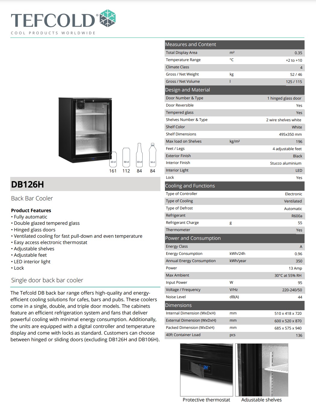 Picture of Tefcold Single Hinged Door Back Bar Bottle Cooler