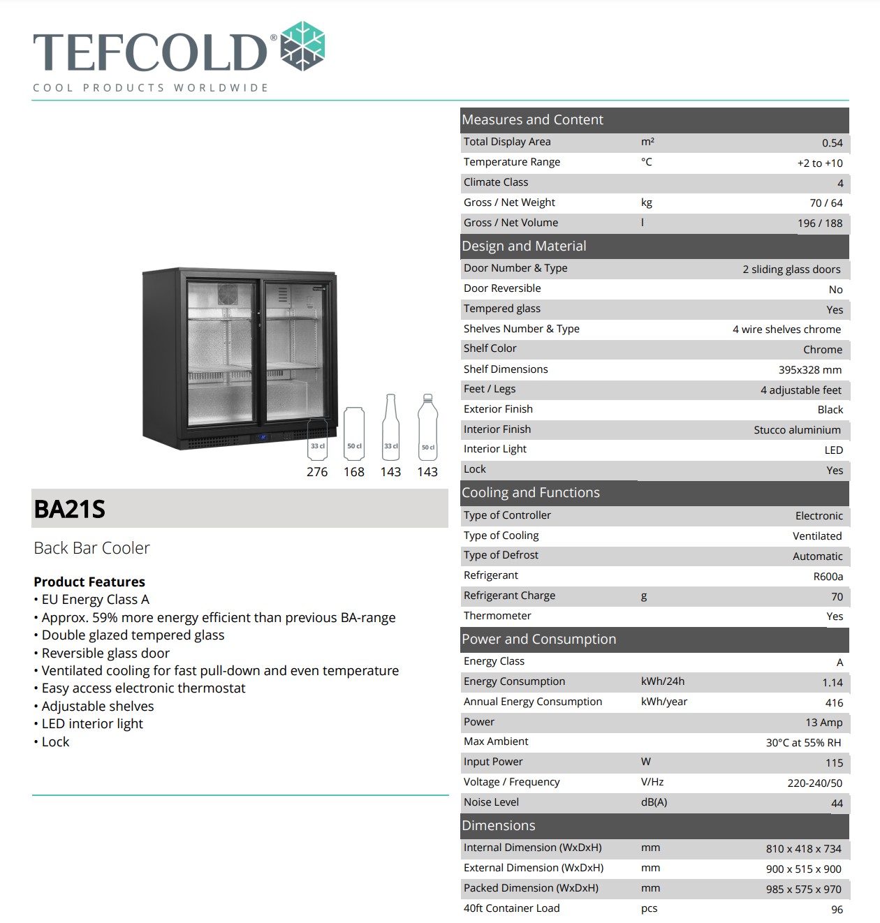 Picture of Tefcold Double Hinged Door Back Bar Bottle Cooler