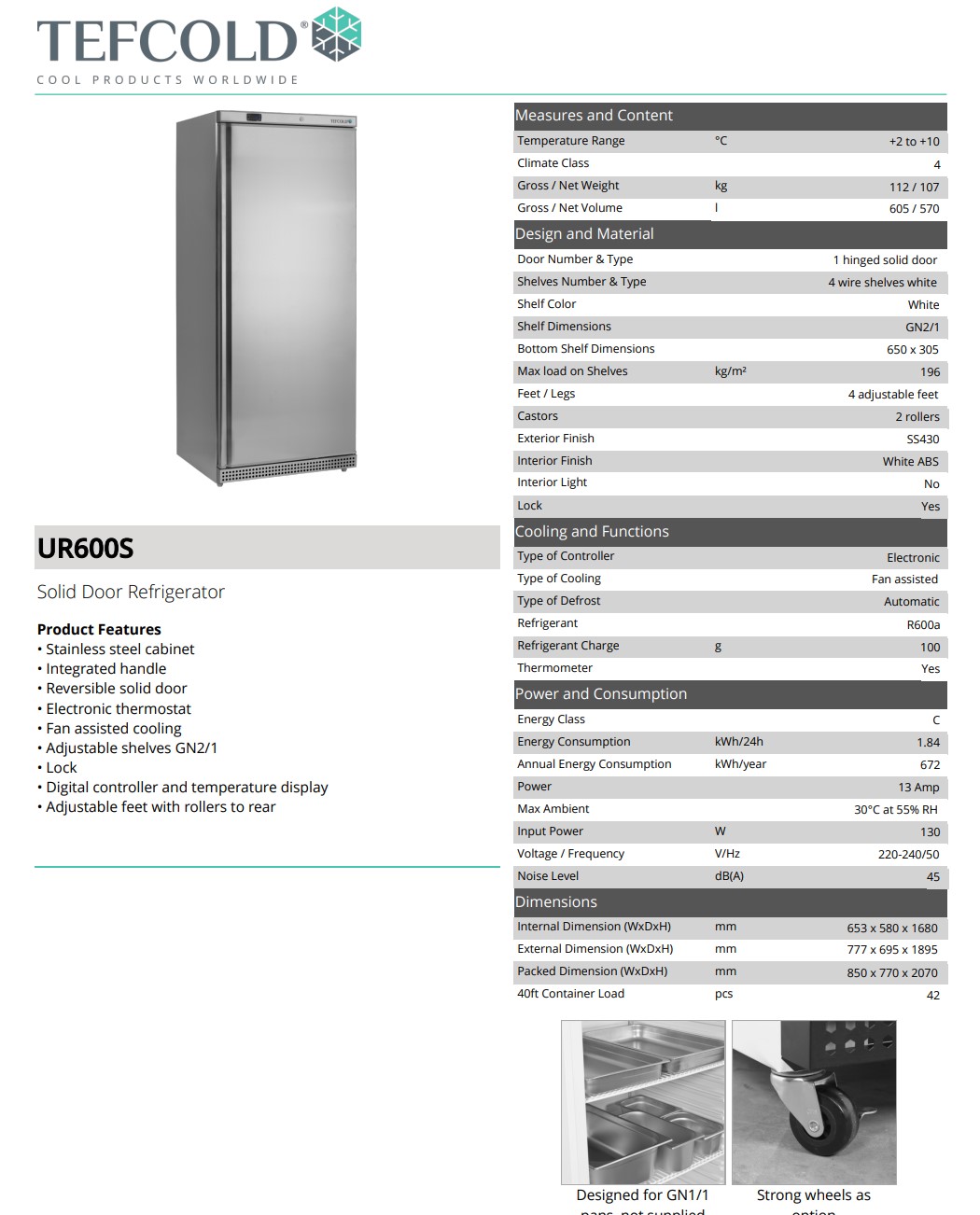 Picture of Tefcold Solid Door Refrigerator upright.