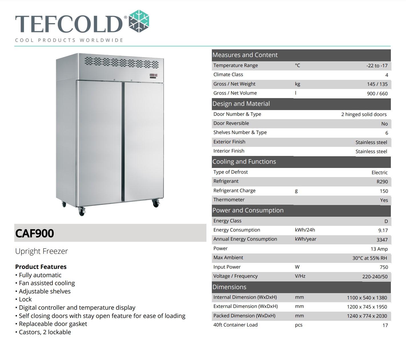 Picture of Tefcold upright freezer double door