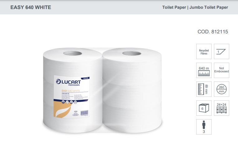 Picture of Lucart Easy Jumbo Toilet Roll 1Ply (640mx6)