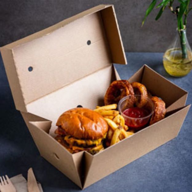 Picture of Large Premium Double  Burger Box, Kraft Brown Corrugated, 100pk