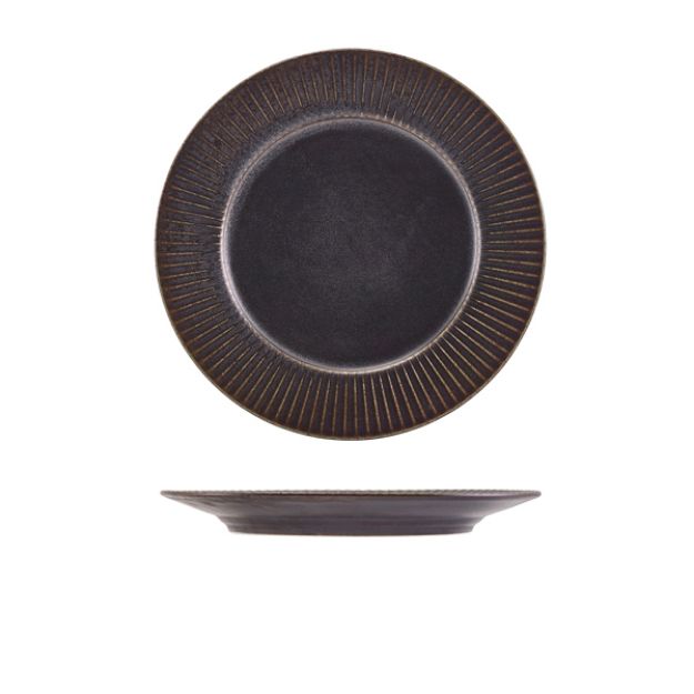 Picture of Terra Porcelain Black Fluted Winged Plate 21cm 20.8 x 2.3cm (Dia x H)